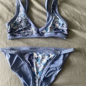 Aerie swimsuit set, both size med, blue with floral print, worn once